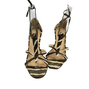 Genuine MANOLO BLAHNIK Canvas Zebra Print Strappy Sandals Women's Size 36.5
